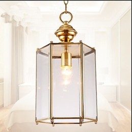Kleine Pendelleuchte im amerikanischen Landhausstil, komplett aus Kupfer und einem Glas