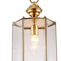Kleine Pendelleuchte im amerikanischen Landhausstil, komplett aus Kupfer und einem Glas