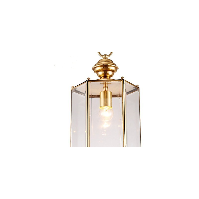 Kleine Pendelleuchte im amerikanischen Landhausstil, komplett aus Kupfer und einem Glas