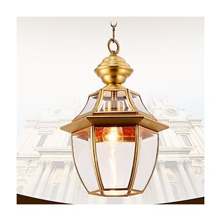 Kleine Pendelleuchte im amerikanischen Landhausstil, komplett aus Kupfer, Einzelglas C Kleine Pendelleuchte im amerikanischen Landhausstil, komplett aus Kupfer, Einzelglas C