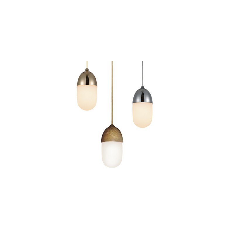 Mini Acorn Pendelleuchte 1 Licht Moderne Einfachheit Golden Chrome Holzfarbe Finish Kohlenstoffstahl & Glas Droplight