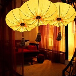 Kreative Runde Große Rote Laterne Lotusblatt Hochzeit Festival Tuch Kunst Kronleuchter Lampe Licht