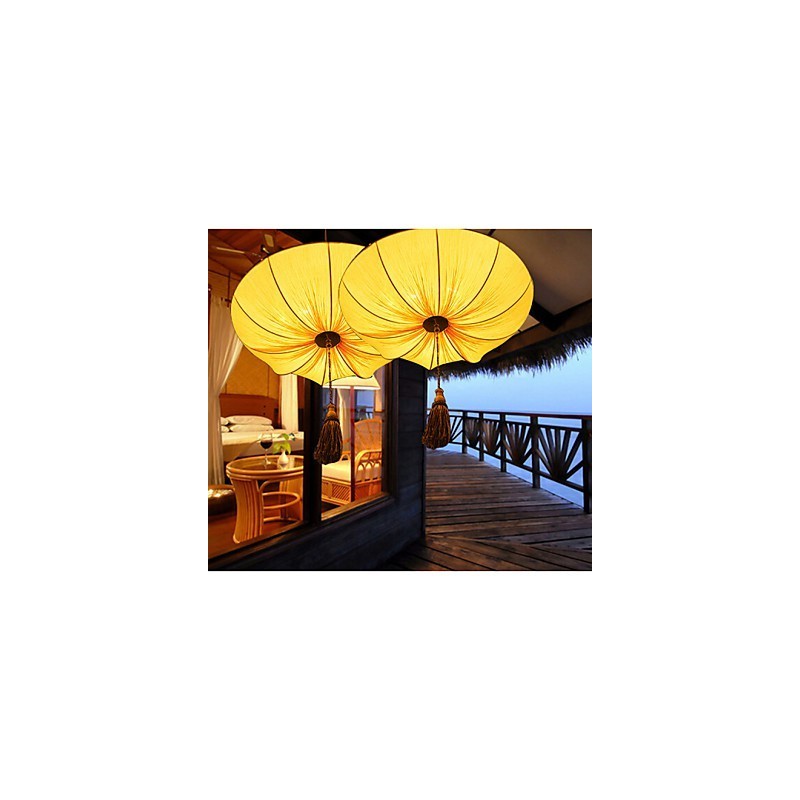 Kreative Runde Große Rote Laterne Lotusblatt Hochzeit Festival Tuch Kunst Kronleuchter Lampe Licht