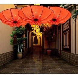 Kreative Runde Große Rote Laterne Lotusblatt Hochzeit Festival Tuch Kunst Kronleuchter Lampe Licht