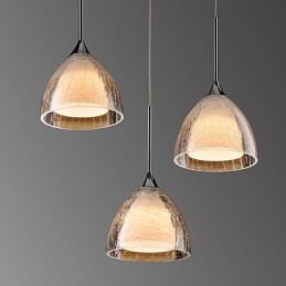 3-flammige zweischichtige Pendelleuchte Inselleuchte Rissglas poliertes Chrom