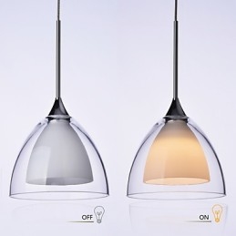 1-flammige zweischichtige Pendelleuchte für die Insel, klares Glas, poliertes Chrom