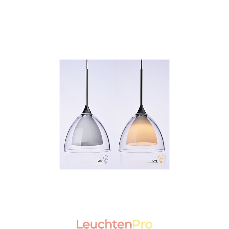 1-flammige zweischichtige Pendelleuchte für die Insel, klares Glas, poliertes Chrom
