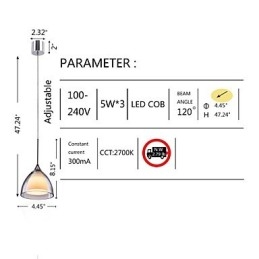 1-flammige zweischichtige Pendelleuchte für die Insel, klares Glas, poliertes Chrom
