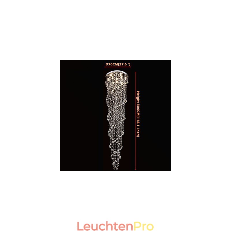 Deckenleuchter Pendelleuchte Leuchten mit K9 Kristall Doppelspirale D70CM H300CM