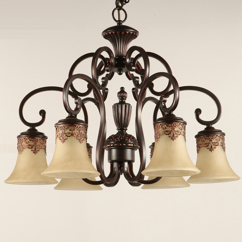 Kronleuchter Pendelleuchte 6 Lichter Vintage Country Island Metall + Glas