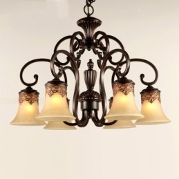Kronleuchter Pendelleuchte 6 Lichter Vintage Country Island Metall + Glas