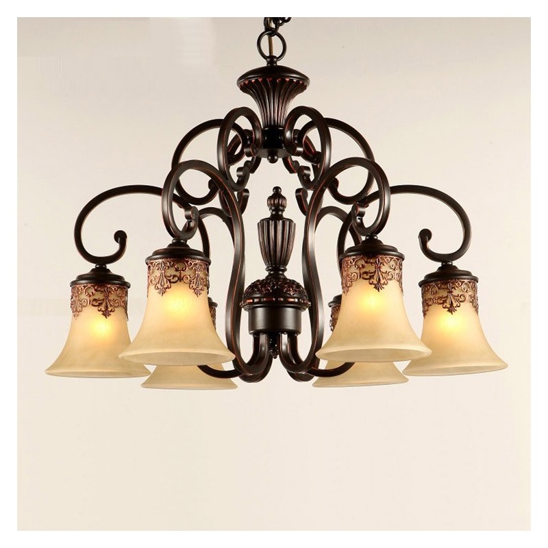 Kronleuchter Pendelleuchte 6 Lichter Vintage Country Island Metall + Glas