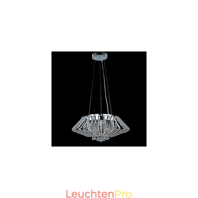 Diamantförmige Pendelleuchte aus Edelstahl mit Kristallen und 9 Lichtern