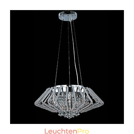 Diamantförmige Pendelleuchte aus Edelstahl mit Kristallen und 9 Lichtern Diamantförmige Pendelleuchte aus Edelstahl mit Kristallen und 9 Lichtern