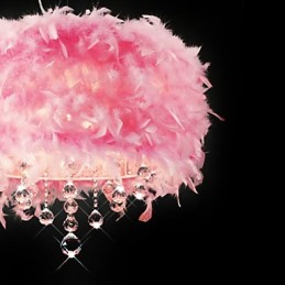 Kristall-Pendelleuchte mit 5 Lichtern in rosa Federschirm