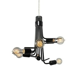 Moderne, charakteristische Pendelleuchte im nordamerikanischen Stil mit 6 Lichtern in Schwarz
