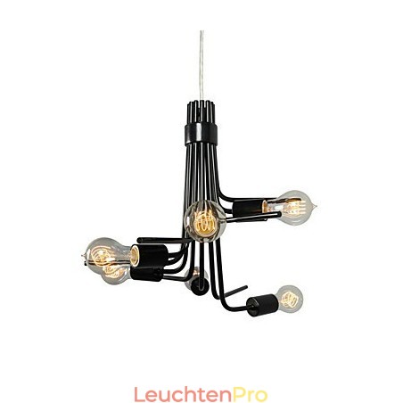 Moderne, charakteristische Pendelleuchte im nordamerikanischen Stil mit 6 Lichtern in Schwarz Moderne, charakteristische Pendelleuchte im nordamerikanischen Stil mit 6 Lichtern in Schwarz