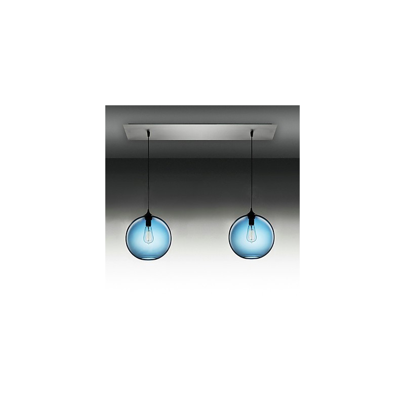 Moderne Pendelleuchte aus Glas mit 2 Lichtern im runden blauen Blasendesign