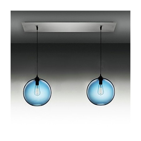 Moderne Pendelleuchte aus Glas mit 2 Lichtern im runden blauen Blasendesign Moderne Pendelleuchte aus Glas mit 2 Lichtern im runden blauen Blasendesign