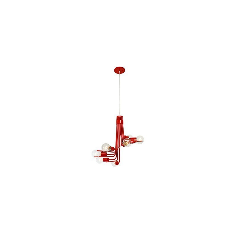 Moderne, charakteristische Pendelleuchte mit 8 Lichtern im nordamerikanischen Stil in Rot