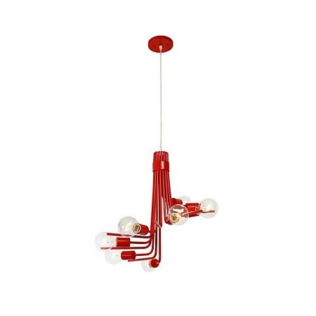Moderne, charakteristische Pendelleuchte mit 8 Lichtern im nordamerikanischen Stil in Rot Moderne, charakteristische Pendelleuchte mit 8 Lichtern im nordamerikanischen Stil in Rot