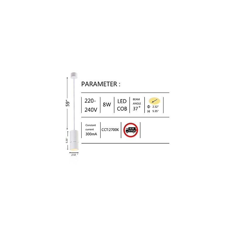 GE 05032 8W 136mm 1-flammige Mini-Pendelleuchte, gepudert weiß mit Aluminium