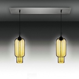 Moderne Pendelleuchte aus transparentem Glas mit 2 Lichtern im Blasendesign, galvanisiert