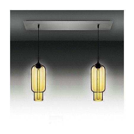Moderne Pendelleuchte aus transparentem Glas mit 2 Lichtern im Blasendesign, galvanisiert Moderne Pendelleuchte aus transparentem Glas mit 2 Lichtern im Blasendesign, galvanisiert