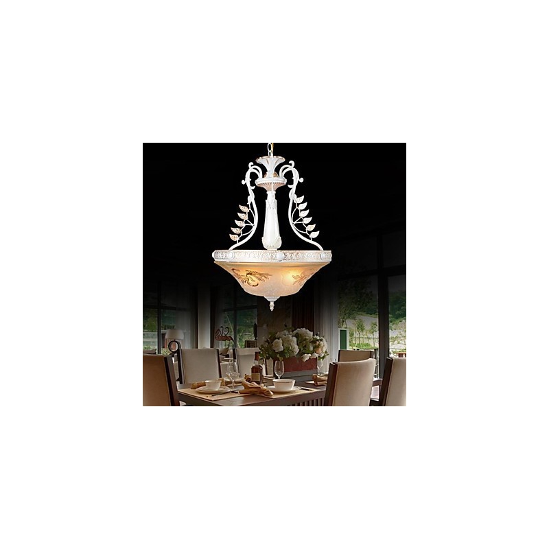 Weiß Anhänger Drei Lichter Muster Glas Schatten Hand Vergoldet Europäischen Retro