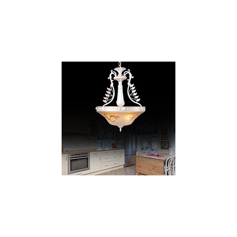 Weiß Anhänger Drei Lichter Muster Glas Schatten Hand Vergoldet Europäischen Retro