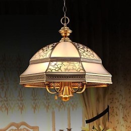 Messing Pendelleuchte Sechs Lichter Vintage Gesamt Kupfer Glas