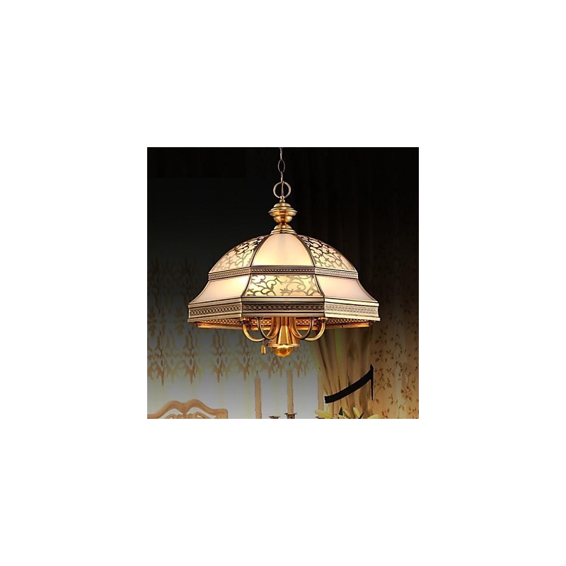 Messing Pendelleuchte Sechs Lichter Vintage Gesamt Kupfer Glas