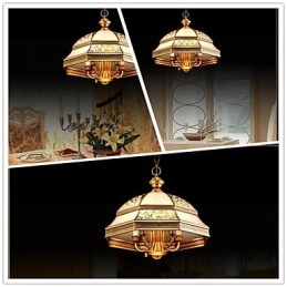 Messing Pendelleuchte Sechs Lichter Vintage Gesamt Kupfer Glas