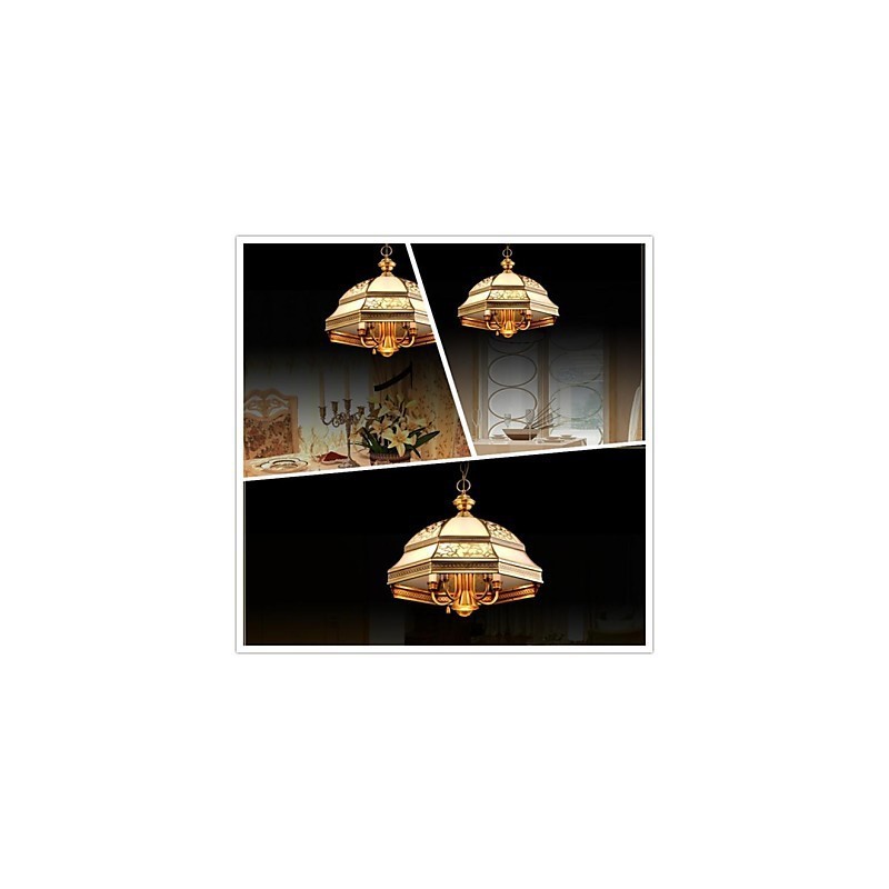 Messing Pendelleuchte Sechs Lichter Vintage Gesamt Kupfer Glas