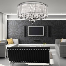 Elegante Kristall-Pendelleuchte mit 8 Lichtern im Zylinderschirm