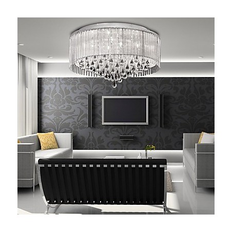 Elegante Kristall-Pendelleuchte mit 8 Lichtern im Zylinderschirm Elegante Kristall-Pendelleuchte mit 8 Lichtern im Zylinderschirm