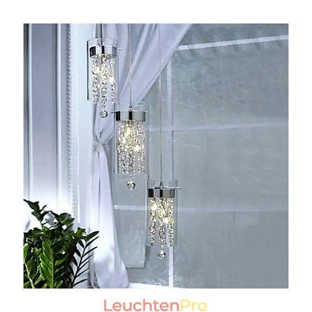Künstlerische Kristall-Pendelleuchte mit Glasschirmen Künstlerische Kristall-Pendelleuchte mit Glasschirmen