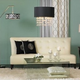 Moderne Pendelleuchte mit 7 Lichtern und schwarzem Lampenschirm aus Stoff (Basis)