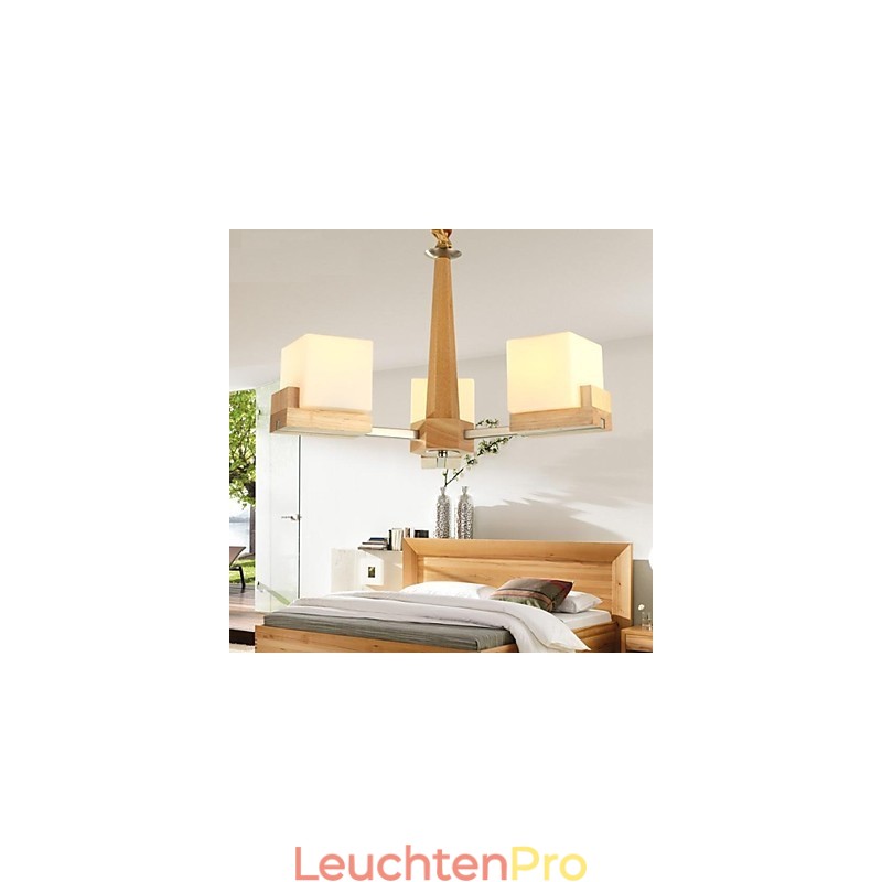 Hängelampe aus Eiche mit drei Lichtern, Eiche und Glas