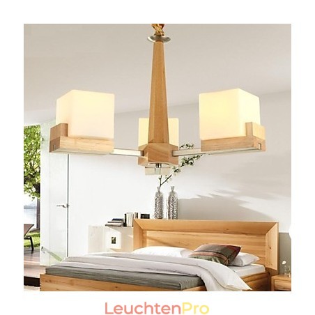 Hängelampe aus Eiche mit drei Lichtern, Eiche und Glas Hängelampe aus Eiche mit drei Lichtern, Eiche und Glas
