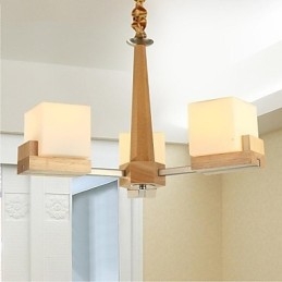 Hängelampe aus Eiche mit drei Lichtern, Eiche und Glas