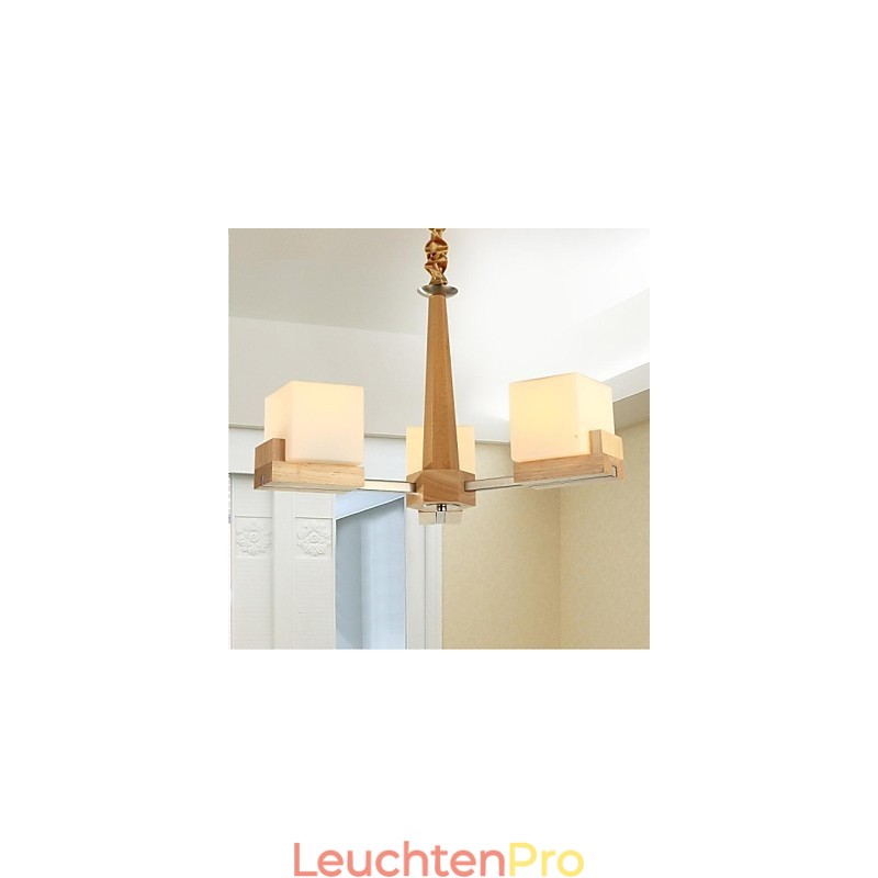 Hängelampe aus Eiche mit drei Lichtern, Eiche und Glas