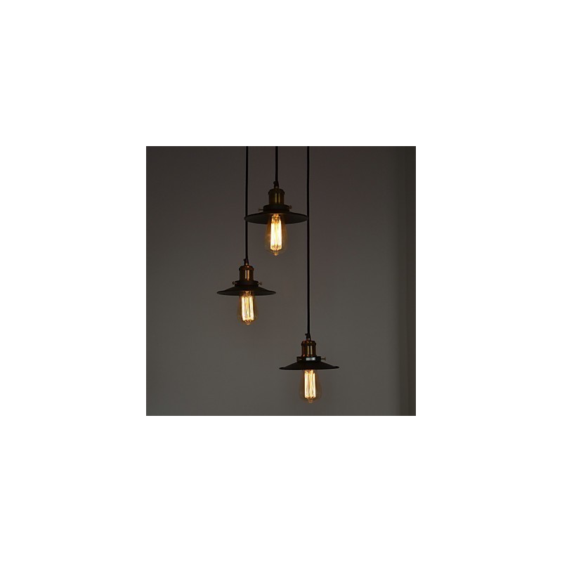 Vintage 3-flammige Pendelleuchte mit Eisenschirm