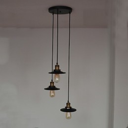 Vintage 3-flammige Pendelleuchte mit Eisenschirm