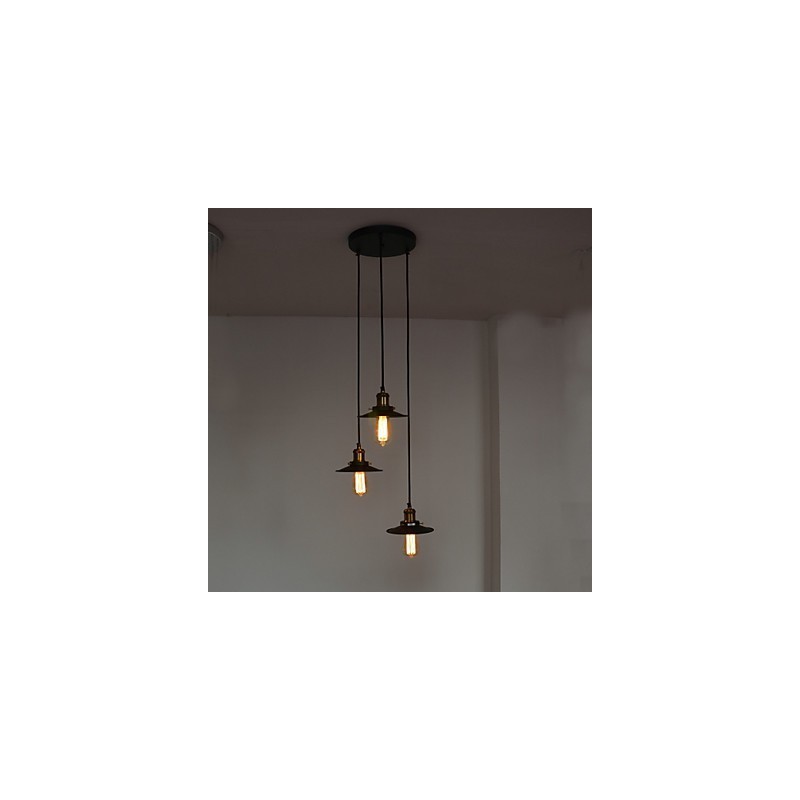 Vintage 3-flammige Pendelleuchte mit Eisenschirm