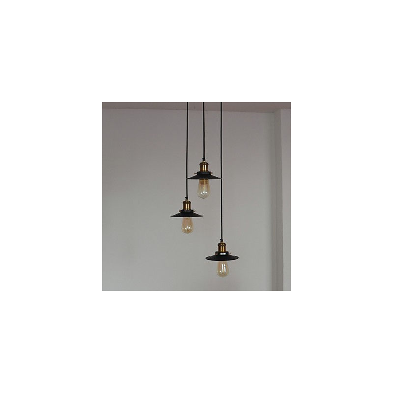 Vintage 3-flammige Pendelleuchte mit Eisenschirm