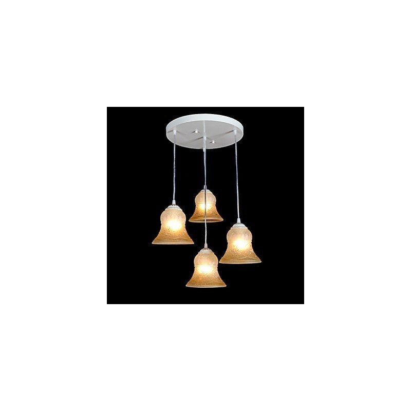 Weiß Anhänger Vier Lichter Muster Glas Schatten Hand Vergoldet Europäischen Retro