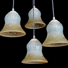 Weiß Anhänger Vier Lichter Muster Glas Schatten Hand Vergoldet Europäischen Retro