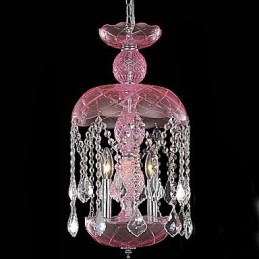 Moderne Kristall-Pendelleuchte mit 3 Lichtern in rosa Schirm
