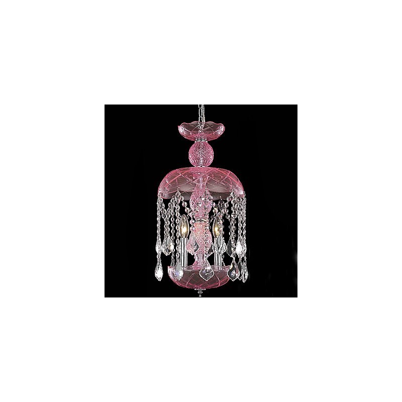 Moderne Kristall-Pendelleuchte mit 3 Lichtern in rosa Schirm